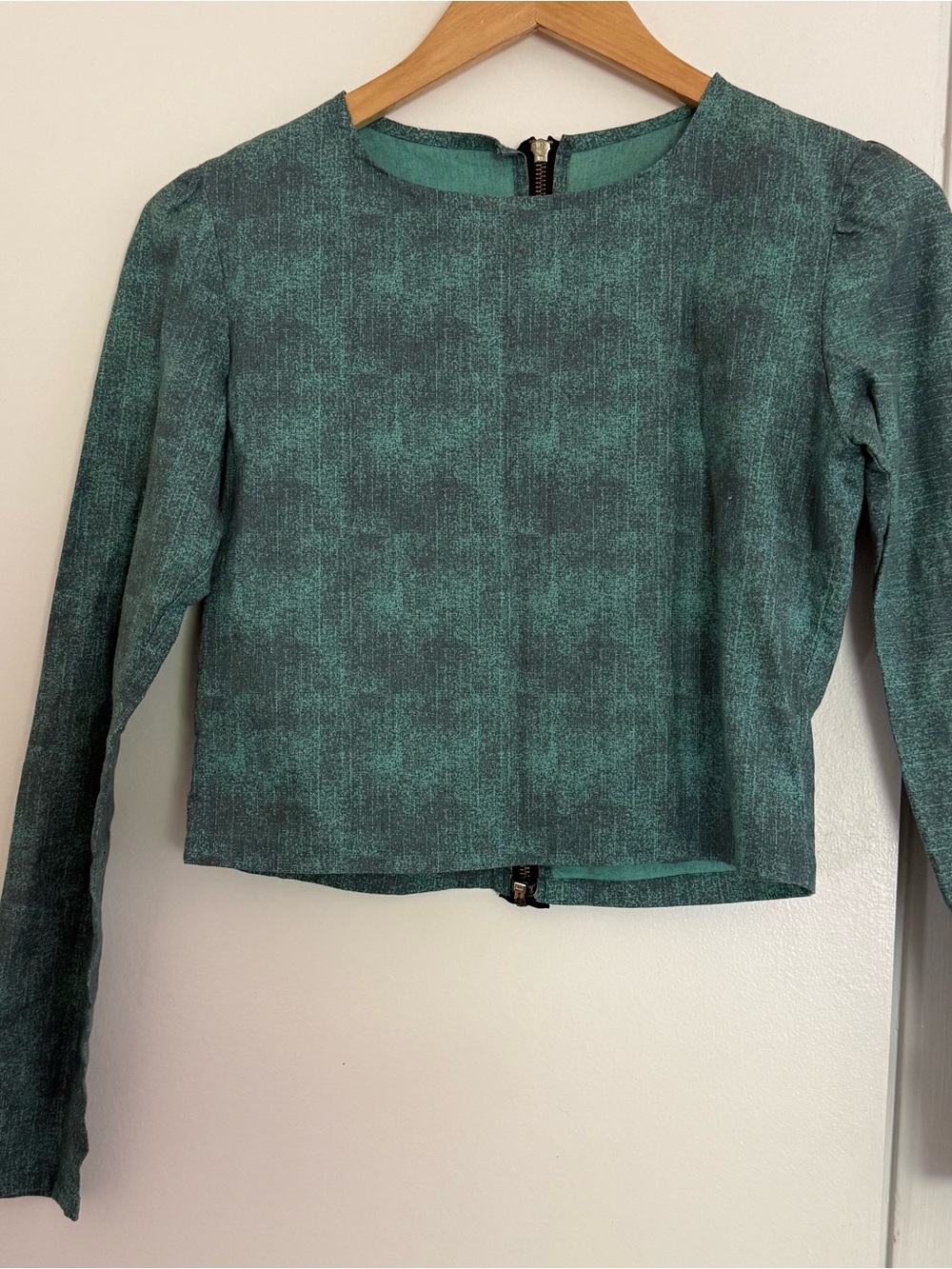 One of a kind Green Long-Sleeve Crop Top